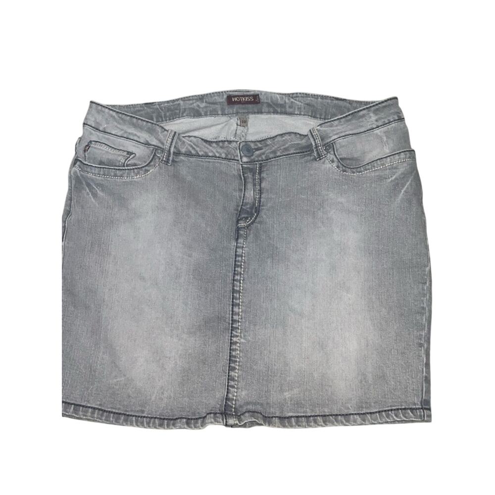 Y2K Grey Acid Wash Denim Mini Skirt Embellished Plus 22 Indie Sleaze Grunge